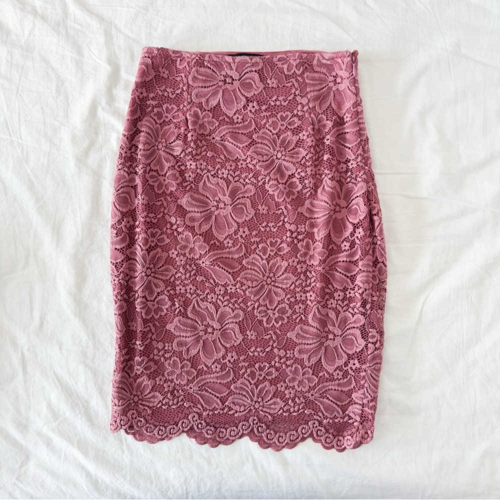 Dusty Rose Lace Pencil Skirt
